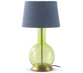 Lámpara de sobremesa cristal verde con tulipa de algodón azul