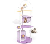 Árbol multinivel para gatos de 158 cm, torre con percha superior en forma de luna, plataforma de salto en forma de nube, juguetes colgantes en forma