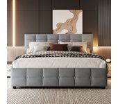 Cama con almacenaje de terciopelo 180x200 cm - con somier - gris