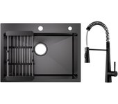 Cecipa max fregadero de cocina de inox 60×45cm, fregadero con cesto de drenaje + grifo de cocina monomando con resorte y 3 modos de salida de agua
