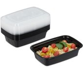 Relaxdays fiambreras plástico, recipientes con tapa, set de 10, meal prep, microondas, 1000 ml, para microondas, negro