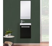 Mueble lavabo nevada negro + grifo cromado + espejo con repisa blanca
