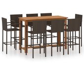 Conjunto de bar para jardín 9 piezas marrón