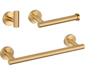Valaz accesorios de baño en oro mate con protección pvd - toallero 30cm+ percha+ portarollos - 2perchas