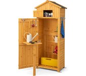 Costway cobertizo jardin exterior de madera, armario de almacenaje de jardín madera, caseta de jardín de madera con puertas con cerradura, mesa plegab