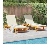 Tumbonas con ruedas vidaxl 2 pcs con mesa y cojín de madera maciza de acacia