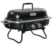 Parrilla a gas portátil 2,34 kw con 2 quemadores de acero inoxidable, termómetro y cubierta para camping y balcón – compacta y práctica