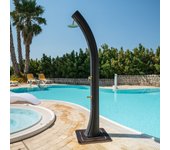 Ducha solar sined sole xxl negra y dorada para jardín, rociador de 20 cm, depósito de 40 l, grifo lavapiés, armazón de polietileno hd, accesorios dora