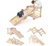 Juego de escalada de 2 piezas, montessori de madera con escalador de bricolaje, rampa de escalada reversible, tobogán y balancín, gimnasio de