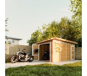Caseta jardin exterior paneles a base de madera lp smartside 8.52 + 2.95 m², l279xa530xa237 cm - garaje moto timbela m905c - harvest honey