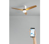 Wind calm natural wood - función verano/invierno - ventilador de techo 40w silencioso ø132 cm con luz, wifi y mando a distancia