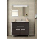 Mueble de baño bahia 2 puertas y un cajón incluye lavabo y espejo - roble sinatra 90 x 45 cm