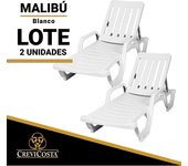 Lote de 2 tumbonas de resina 180x67x28 malibú - crevicosta. blanco