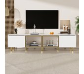Mueble de tv con 4 puertas - 170 x 33 x 40 cm - cristal, mdf, tablero de partículas - blanco