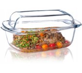 Kadax fuente para gratinar de vidrio resistente al calor con tapa y asas, cazuela transparente para hornear (rectangular, 5,1 l)