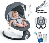 Tumbona eléctrica para bebé, música bluetooth, 5 velocidades de columpio, temporizador de 3 pasos y mando a distancia - negro
