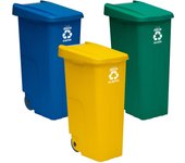 Cubo de basura wellhome reciclo 330 litros totales en 3 contenedores con tapa y ruedas de 110l cada uno
