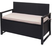 Banco de polirratán de 2 plazas hwc-f39, banco de jardín banco arcón, compartimento de almacenaje cojines de asiento ~ antracita, cojines beige