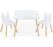 Juego de mesa y silla para niños, mesa de estudio para niños con respaldo ergonómico con orejas de conejo, mesa de actividades para niños para