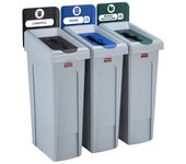 Rubbermaid juego de tres contenedores de reciclaje slim jim®: vertedero/papel/reciclaje mixto
