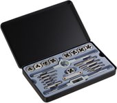 Relaxdays juego de machos de roscar y matrices m3 - m12, 9 terrajas y roscadores, kit de herramientas con maletín, gris