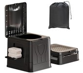 Inodoro plegable para acampar al aire libre, de conducción autónoma, de color negro, para adultos, 31,5 x 36,5 x 32,5 cm, 1 bolsa de tela negra gratis