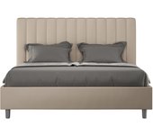 Cama doble agueda símil piel gris tórtola con contenedor elevado doble