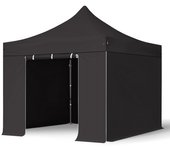 3x3 m carpa plegable, premium acero 40mm, ignífugo, laterales sin ventana, negro
