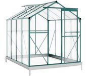 Invernadero de aluminio con base, 4,75 m², 190 × 253 cm, 1 ventana en el techo y puerta corredera