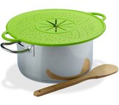 Relaxdays tapa antisalpicaduras, vaporera silicona, salvamanteles para ollas, resistente al calor, 30 cm, verde