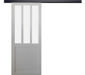 Puerta corredera atelier vidrio esmerilado blanco h204 x l73 + riel de aluminio listón negro