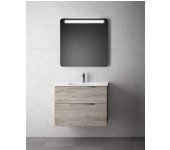 Mueble de baño suspendido con lavabo cerámico | 90 cm | 2 cajones con cierre amortiguado y organizador | pino gris - cromo brillo