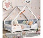 Cama cabina 90 x 200 cm con protección, cuna - madera maciza - somier incluido - color blanco