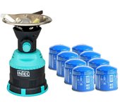 Estufa de gas piezo carcasa abs 1200w estufa de camping pièzo encendido intec + 8 cartuchos de butano 190gr
