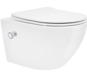 Wc cerámico suspendido con bidé sin reborde blanco corto con recubrimiento nano