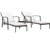 2 piezas tumbona de jardín | tumbona de exterior | sillas con mesita ratán sintético marrón cfw599740