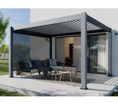Pérgola autoportante bioclimática de aluminio 12m² - persiana lateral 3x4m incluida - antracita - 24 lamas de acero galvanizado inclinable 90 grados