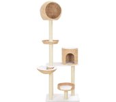 Árbol para gatos rascador con nicho para rascar, juguete de peluche en sisal, algas marinas, beige 3702145