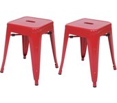 Juego de 2 taburetes hwc-a73, taburete de metal asiento taburete, metal diseño industrial apilable ~ rojo