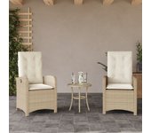 Vidaxl sillones reclinables de jardín con cojines beige 2 uds ratán pe