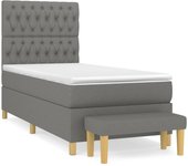 Cama con somier tapizado y colchón de tela gris oscuro 90x190 cm