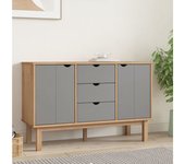 Aparador | aparador de comedor | armario de cocina otta madera maciza pino marrón y gris 113,5x43x73 cm cfw71001