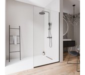 Bernstein - mampara de ducha italiana 110x220 cm, cristal nano 10 mm, perfil de pared + suelo negro mate - ex102-2
