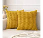 Juego de 2 fundas de cojines cuadrados de pana amarilla 45 x 45 cm funda de almohada decorativa boho para salón sofá dormitorio