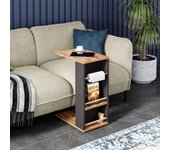 Mesa auxiliar siikainen con ruedas y barra anticaída 65x44x29cm - negro / madera [en.casa]