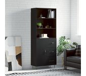 Aparador alto | aparador de comedor | armario de cocina madera contrachapada negro 69,5x34x180 cm cfw38215