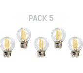 Pack x5 bombilla ledeco esférica de filamento e27 450lm 4w 3000k 15.000h transparente