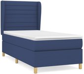 Cama somier tapizada con colchón de tela azul 90x190 cm
