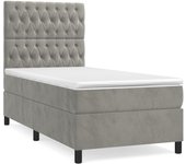 Cama con somier tapizado y colchón de terciopelo gris claro 90x190 cm