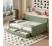 Cama individual, 90x200cm, cama con somier (sin colchón), 2 cajones, estilo minimalista, pino, cama de madera, verde